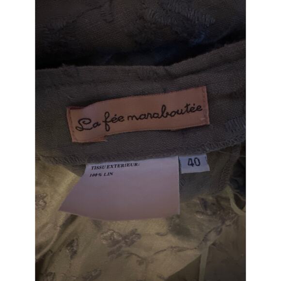 Women 40 La Fee Maraboutee 100% Linen Embroidered Floral Green Skirt Lagenlook - Picture 4 of 6